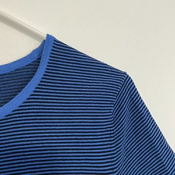 KASPER Blue Black Horizontal Striped Short Sleeve Office Preppy Knit Sweater Top - Picture 4 of 10